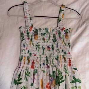 Hill House White Garden Print Smocked Midi Dress